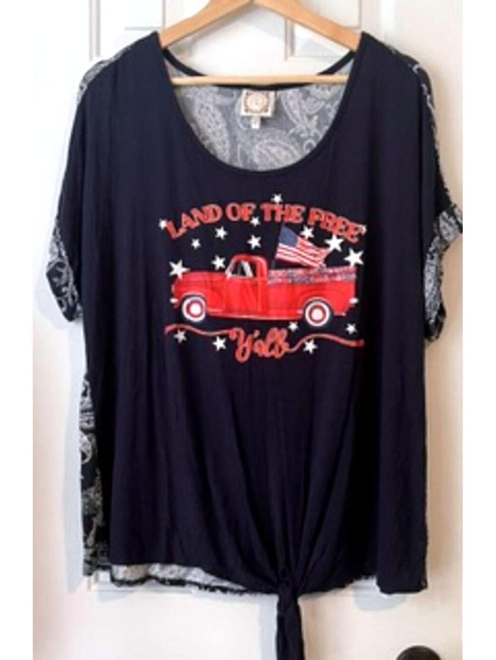 Truself  'Land of the Free Y'all' Graphic Tie Front T-Shirt 1X